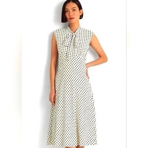 NWT Ralph Lauren Black Label ‎ Georgette Tie Neck Polka Dot Dress  Cream Sz 12